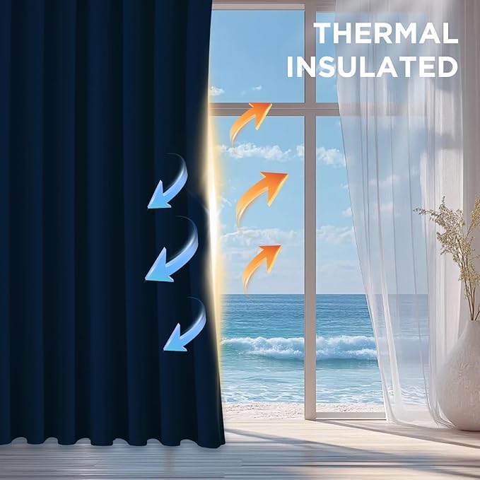 CUCRAF Navy Blue Blackout Curtains 84 Inches Long, Thermal Insulated Noise