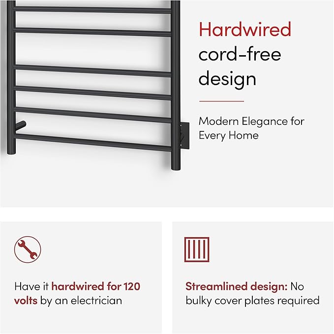 WarmlyYours Malta Heated Towel Rack, 11-Bar Electric Towel Warmer, Hardwired