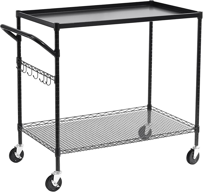 WDT 2-Tier Utility Cart with Wheels, Metal Cart with 1000LBS Capacity, NSF