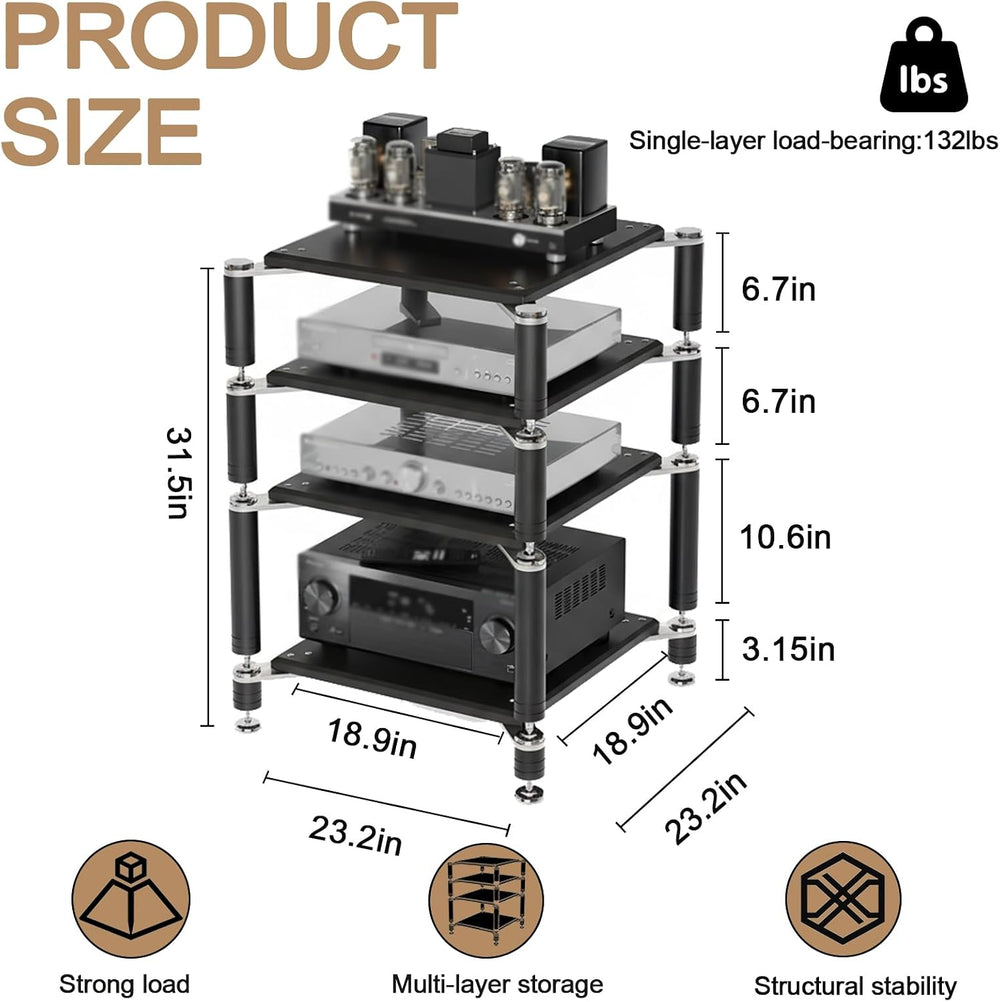 Heavy Duty AV Media Stand, AV Component Stand with Stainless Steel Bracket, S...