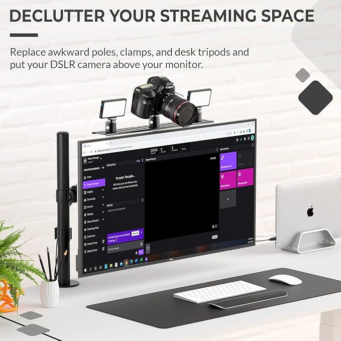 HumanCentric DSLR Monitor Mount Large, Desk Camera Mounting, Light Webcam