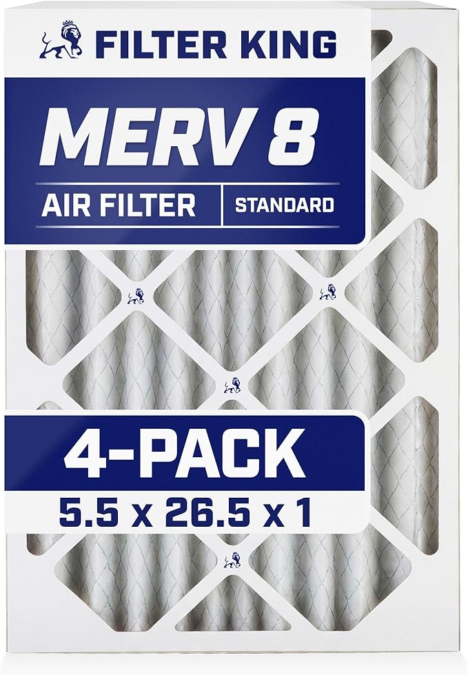 Filter King 5.5x26.5x1 Air Filter | 4-PACK | MERV 8 HVAC Pleated A/C Furnace