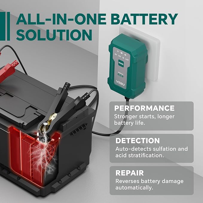 VEBU Motorcycle Trickle Charger 800mA Smart Battery Charger & Maintainer