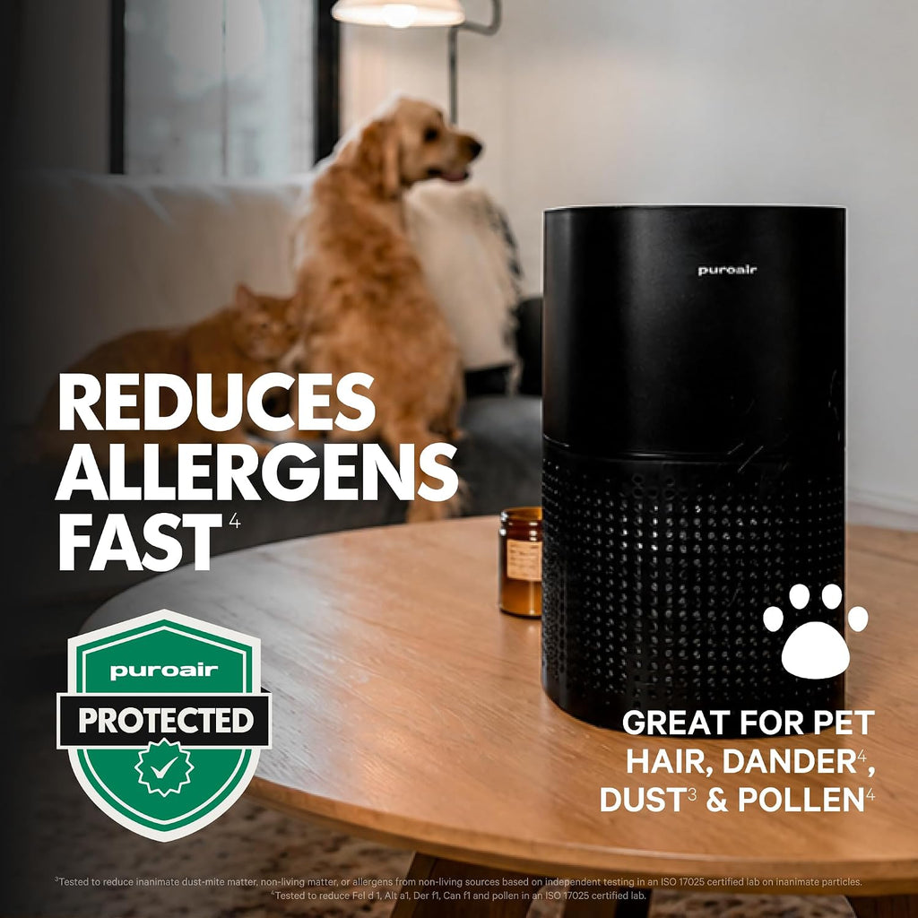 PuroAir 240 HEPA Air Purifiers for Home Pets Bedroom 1000 Ft², Black, 2PK