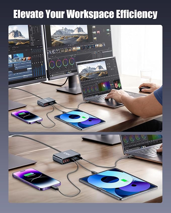 530W USB C Charger Block, 8-Port USB C Charging Station GaN IV Travel