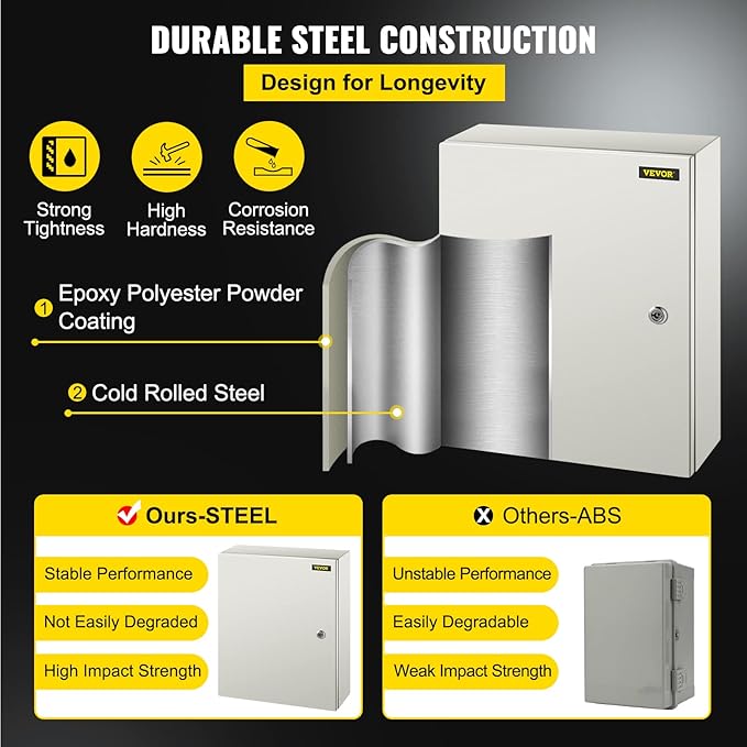 VEVOR NEMA Steel Enclosure, IP66 Waterproof & Dustproof, Outdoor/Indoor