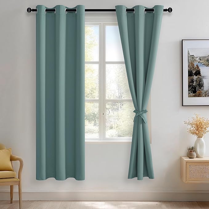 JIUZHEN Stone Blue Blackout Curtains (Set of 2)