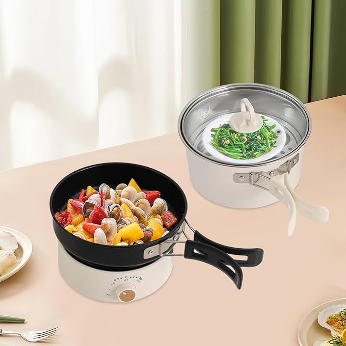 Portable Electric Hot Pot with Foldable Handles, Non-stick Frying Pan, Mini Hot