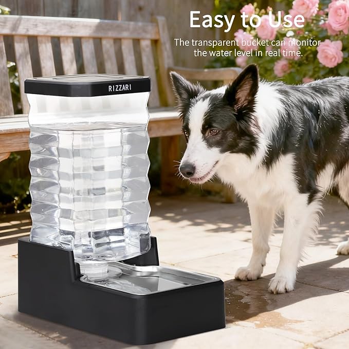 RIZZARI Stainless Steel Pet Water Dispenser: 10L Large Gravity Waterer