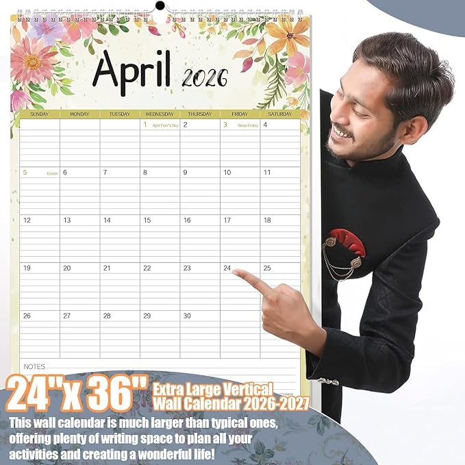 GuassLee Extra Large Wall Calendar 2026, 24-Month Aesthetic Large Calendar Jan.