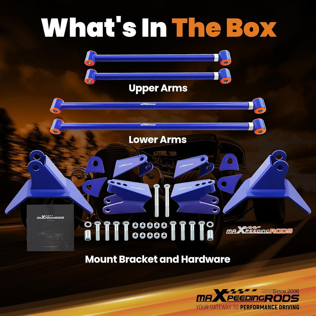 maXpeedingrods Triangulated 4 Link Kit for Chevy S10 Pickup 1994-2004 Rear Suspension 28" Steel Bar for Truck Adjustable