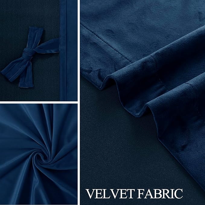 JIUZHEN Navy Velvet Curtains 84 inches (Set of 2)