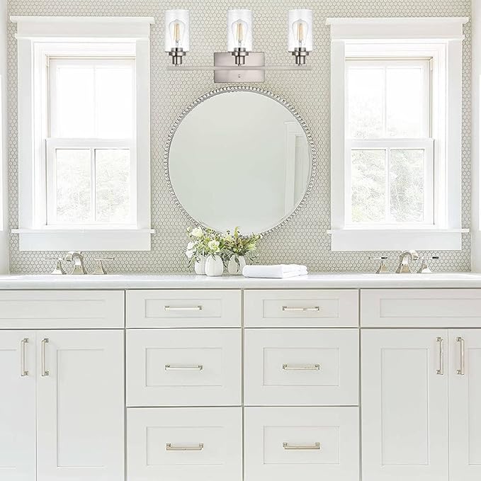 WINSHEN Bathroom Light Fixtures 3-Lights Seeded Glass in Brushed Nickel Finish