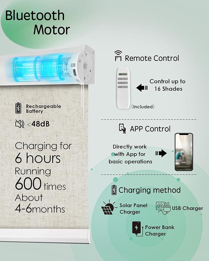 Yoolax Motorized Blinds App Control, Light Filtering Motorized Shades