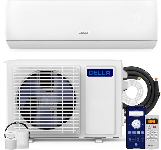 DELLA Motto Series Mini Split AC, 208-230V 17.5 SEER2 Cools Up to 550 Sq.Ft