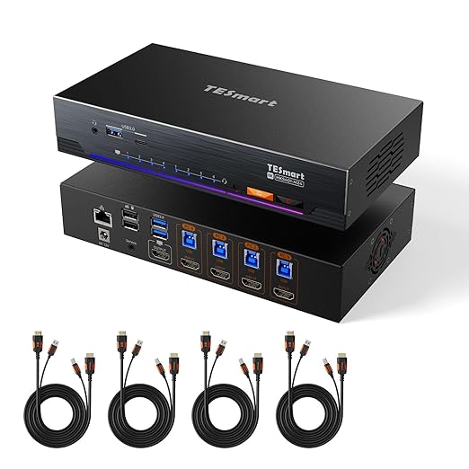 TESmart 8K@60Hz HDMI KVM Switch 4 Computers 1 Monitor USB 3.0, 4 Port KVM