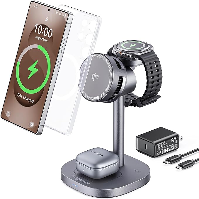 Magnetic Wireless Charger for Samsung, Qi2 Certified Fast 15W 3 in 1 Charging