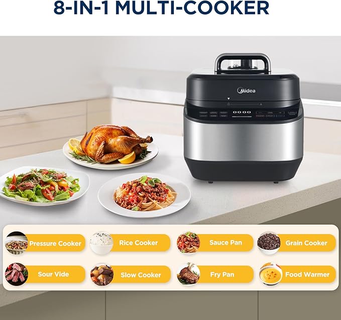 Midea Electric Pressure Cooker, 14° Inclined Panel, 8-in-1 Olla de Presion