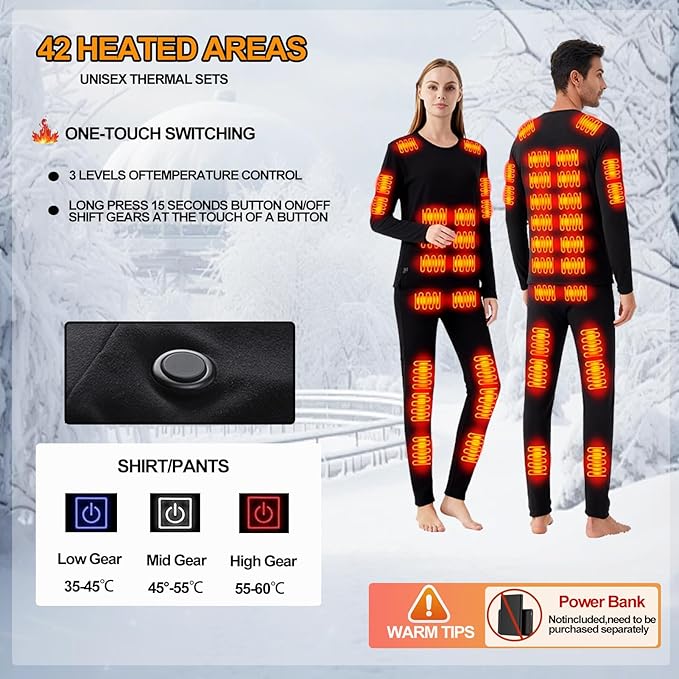 Heated Thermals Underwear Men Women: 42 Heating Zones Electric Thermal Long