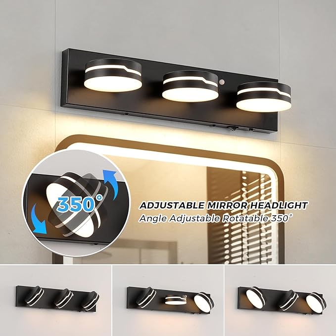 LED Modern Bathroom Lights Fixtures 3-Light Motion Sensor Vanity Light Matte