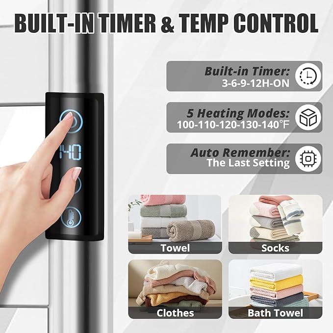 R FLORY Heated Towel Rack for Bathroom, 6 Bar Wall Mounted Towel Warmer Rack