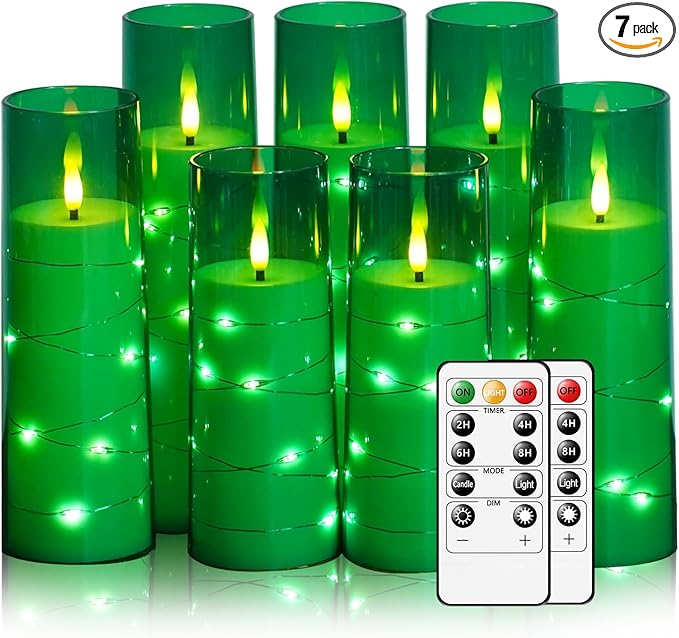 Flameless Candles with Embedded Star String, Battery Operated LED Pillar (Set of 7)