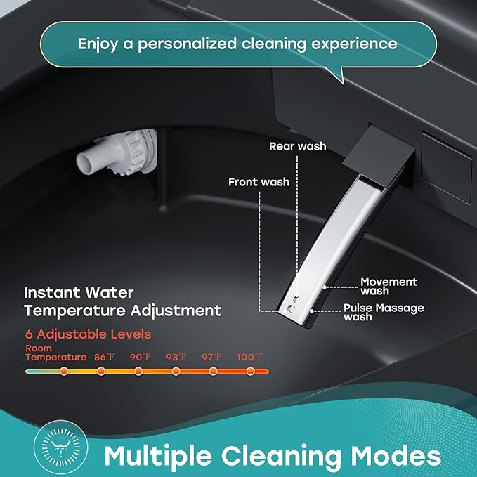 HOROW Black Smart Toilet with Pump and Bidet Built In, Bidet Toilet with Auto