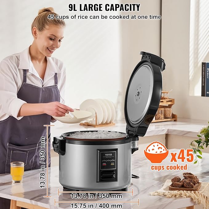 VEVOR Commercial Rice Cooker, 45-Cup Rice Cooker, 9.51 Qt / 9 Liter Large Rice