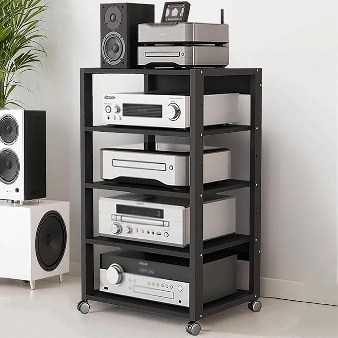Dernoing 5 Tier Audio Rack Tower, CD Record Player Stereo Receiver AV Equipment