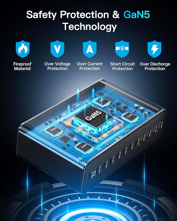 Aluminum Alloy 380W Charging Station Fast USB C Charger Block 12 Ports 65W