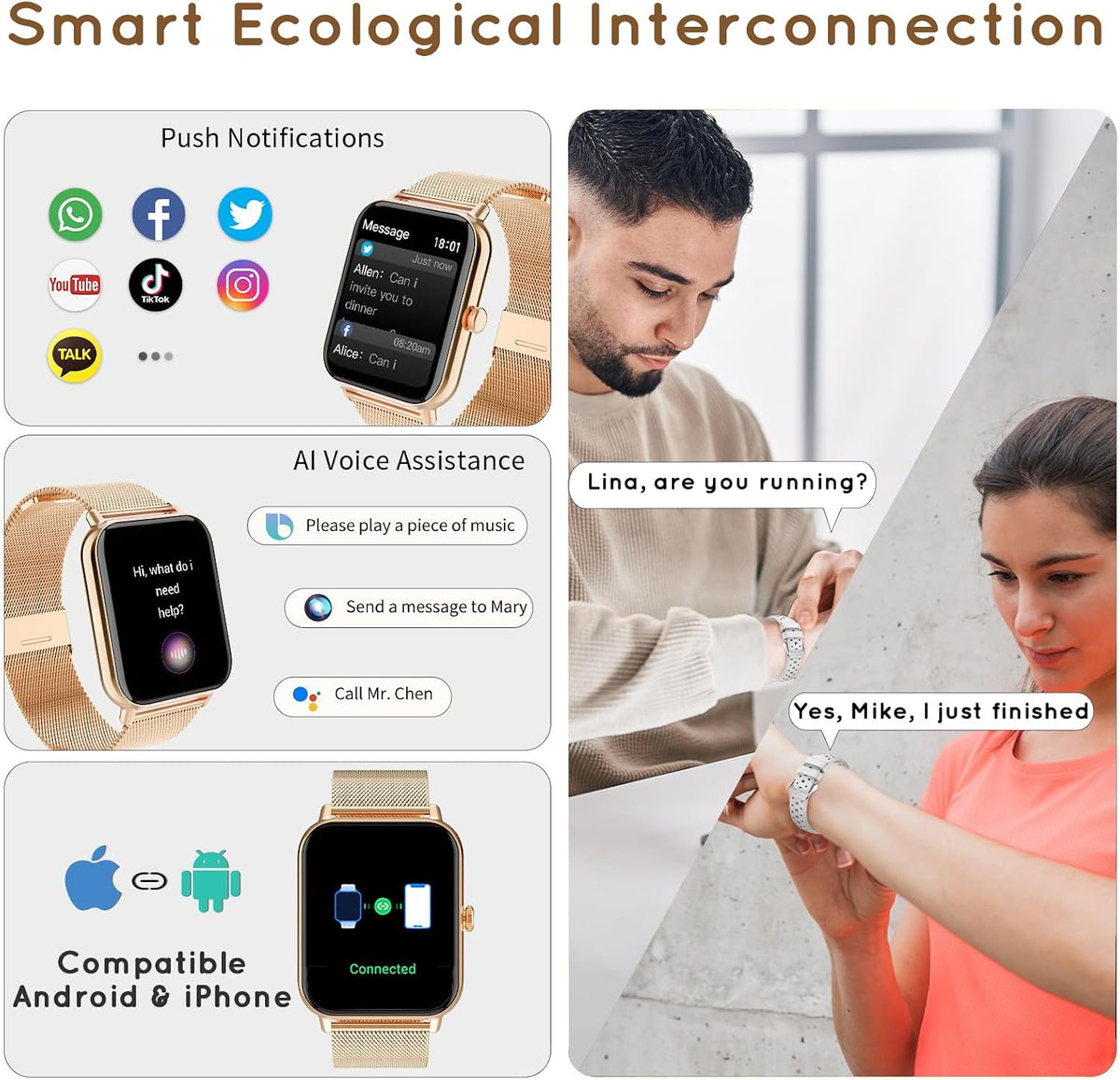 smart watch for women men (answer/make calls) 1.85" shown in use