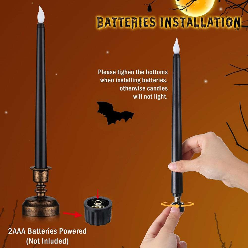 Fumete 16 Pcs Halloween Black Flameless Candles, with Gold Base