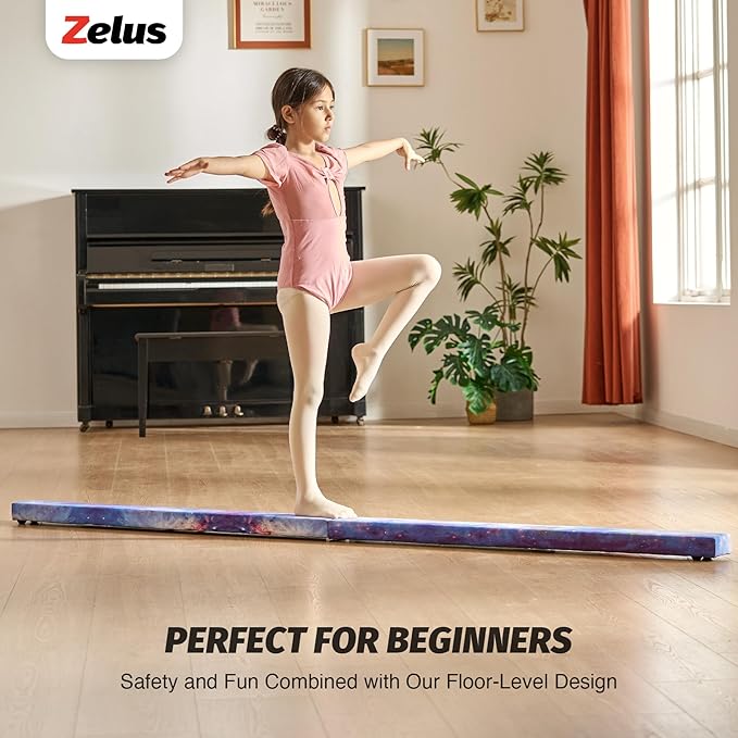 ZELUS 8' Folding Gymnastics Balance Beam, Floor Balance Beam w/Carry Handles