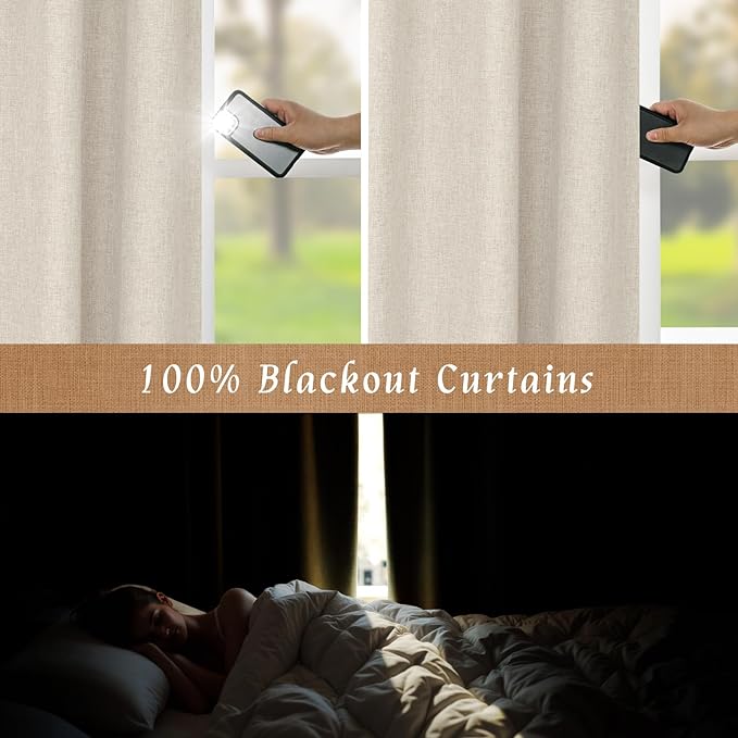 LAMIT Linen 100% Blackout Window Curtains