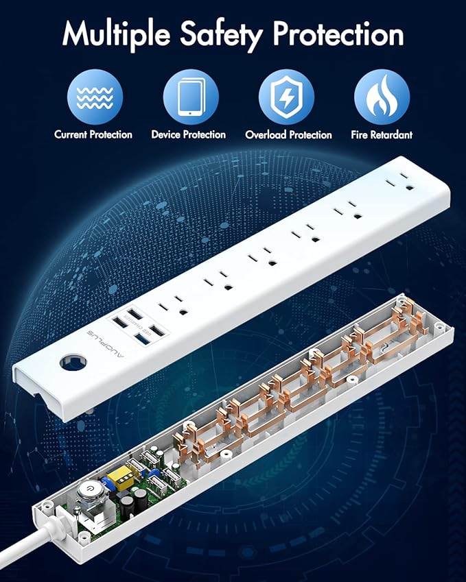2 Pack Surge Protector Power Strip - 10FT Long Extension Cord