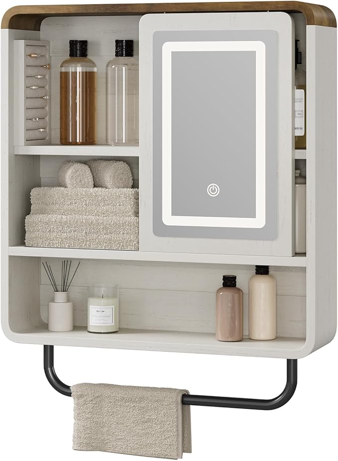 QUW Bathroom Wall Cabinet with Sliding Mirror Door, Modern Medicine Cabinet