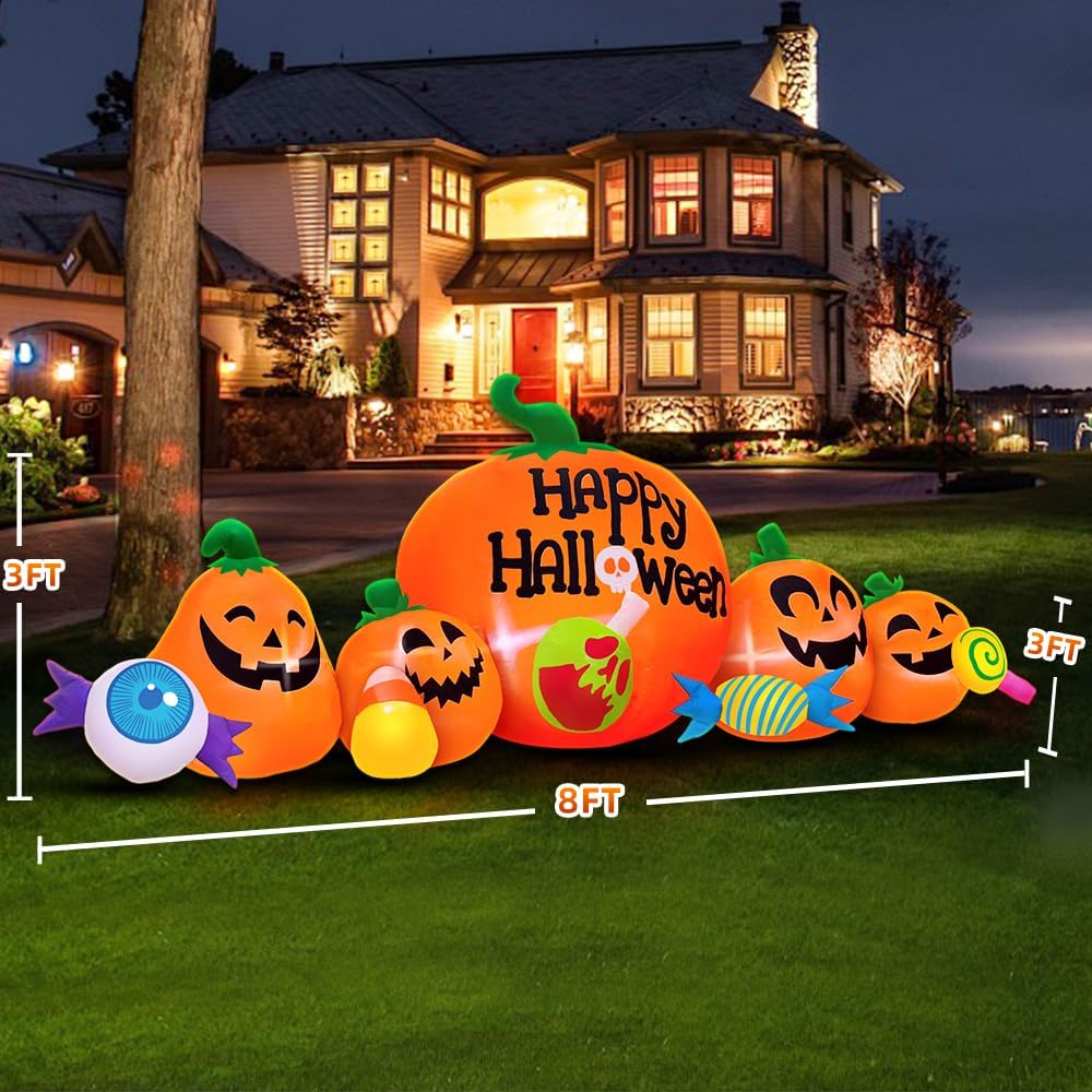 8FT Halloween Inflatable Decorations Outdoor, Halloween Decoration Outdoor Inflatable Pumpkin Combo with LED Blow Up Inflatables for Holiday Garden Yard Lawn Décor