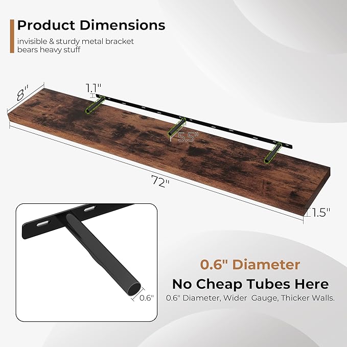 Fun Memories 72 Inch Floating Shelves (2-Pack)