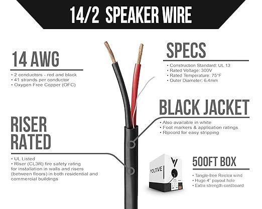 Voltive 14/2 Speaker Wire, Riser CL3R, 500ft