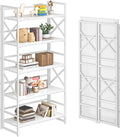 4NM 5 Tiers No Assembly Book Shelves, 51.2" H Folding Bookshelf Bookcase Open