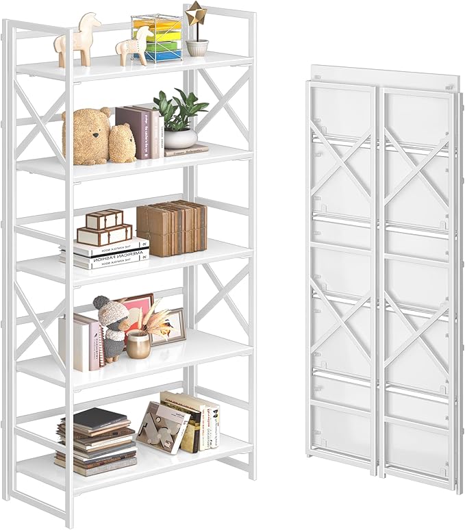 4NM 5 Tiers No Assembly Book Shelves, 51.2" H Folding Bookshelf Bookcase Open