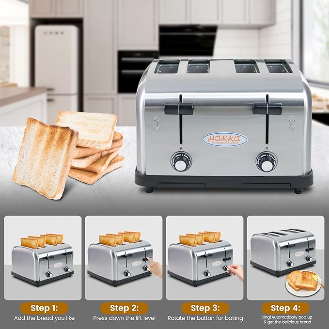 Hakka Toaster 4 Slice, Heavy-Duty Stainless Steel Toasters Commercial Toaster