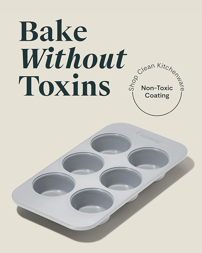 Caraway Nonstick Ceramic 6 Cup Muffin Pan – Non-Toxic, PTFE & PFOA Free – Oven
