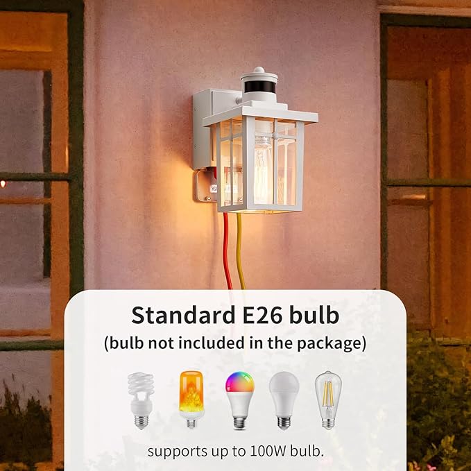 Myhaptim Porch Lights with GFCI Outlet, Dusk to Dawn Motion Sensor Outdoor