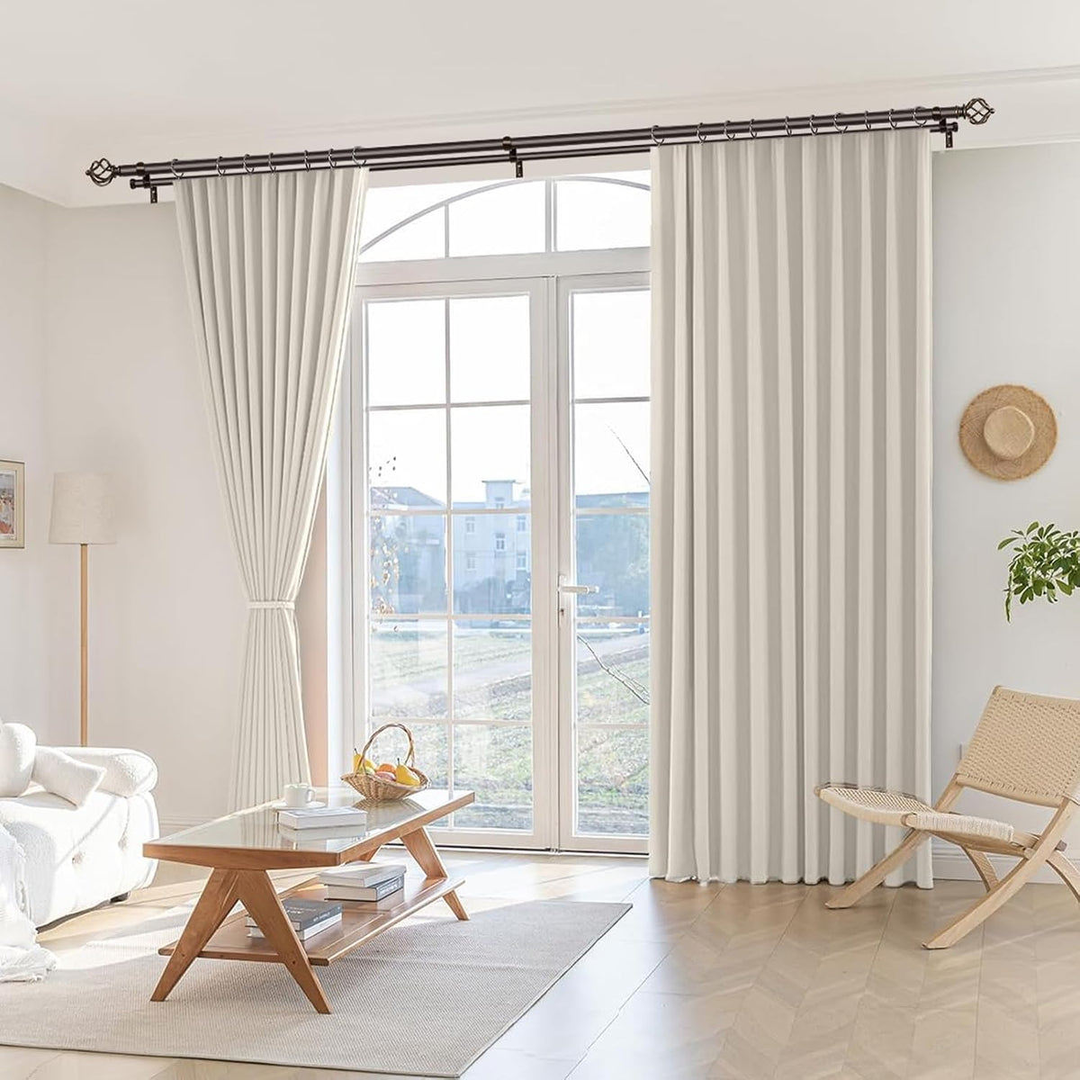KAMANINA Double Curtain Rods for Windows 72 to 144 Inches Bronze | Heavy Duty 7/8 In, Adjustable, Long Dual Drapery Rod for Living Room, Bedroom, Easy Install, Decorative Twisted Cage Finials