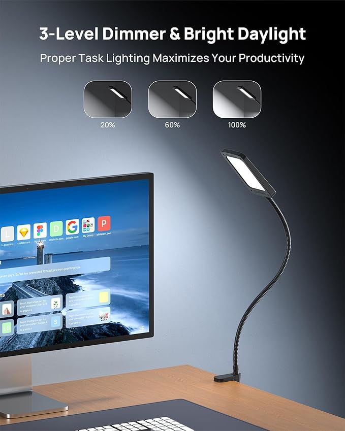TROND LED Desk Lamp with Clamp, 1000LM Super Bright 3-Level Dimmable Desk Light