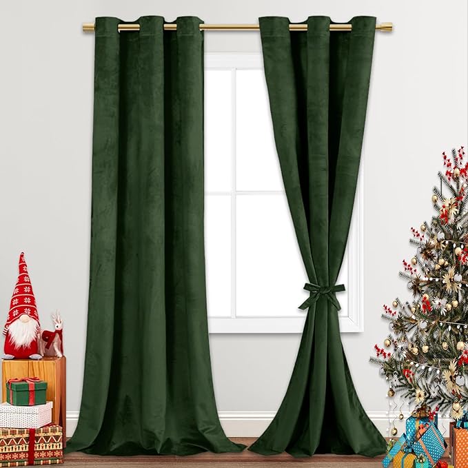 JIUZHEN Oliver Green Velvet Curtains 84 inches (Set of 2)