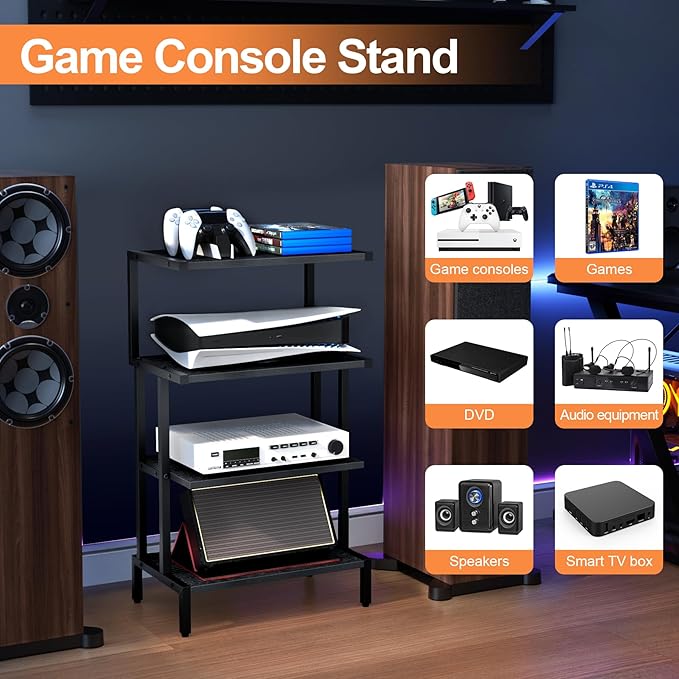 Aquzee Media Stand, Gaming Shelf, 4 Tier Small Electronics Shelves Video Game