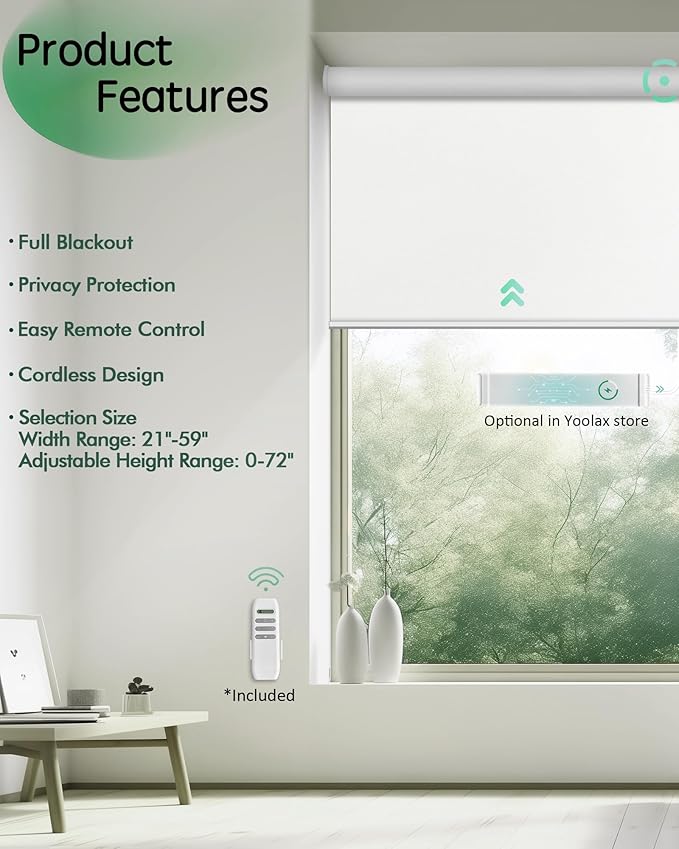 Yoolax Motorized Blinds App Control, Cordless Automatic Shades Roller Window