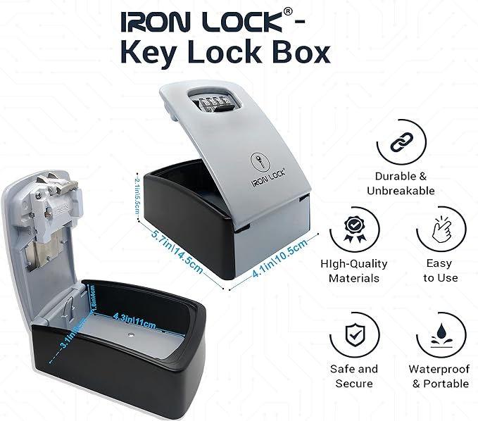 Iron Lock® Key Lock Box XXL Wall Mount – Waterproof Outdoor Key Safe